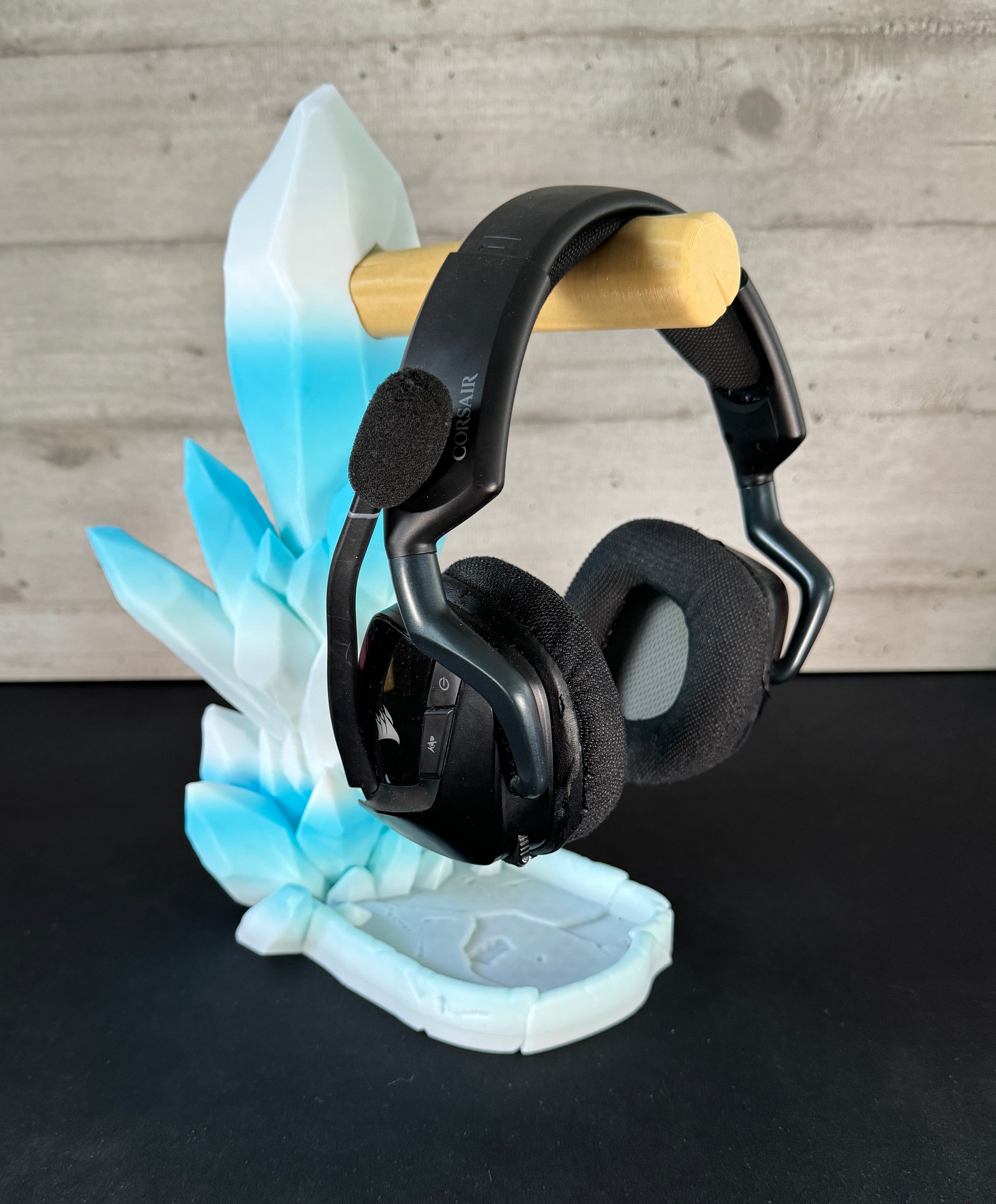 Support de Casque en Cristal avec Plateau de Rangement