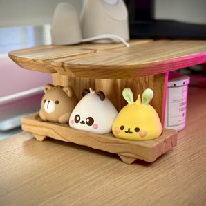 Figurines Kawaii Animal Bao sur Bloc de Bois