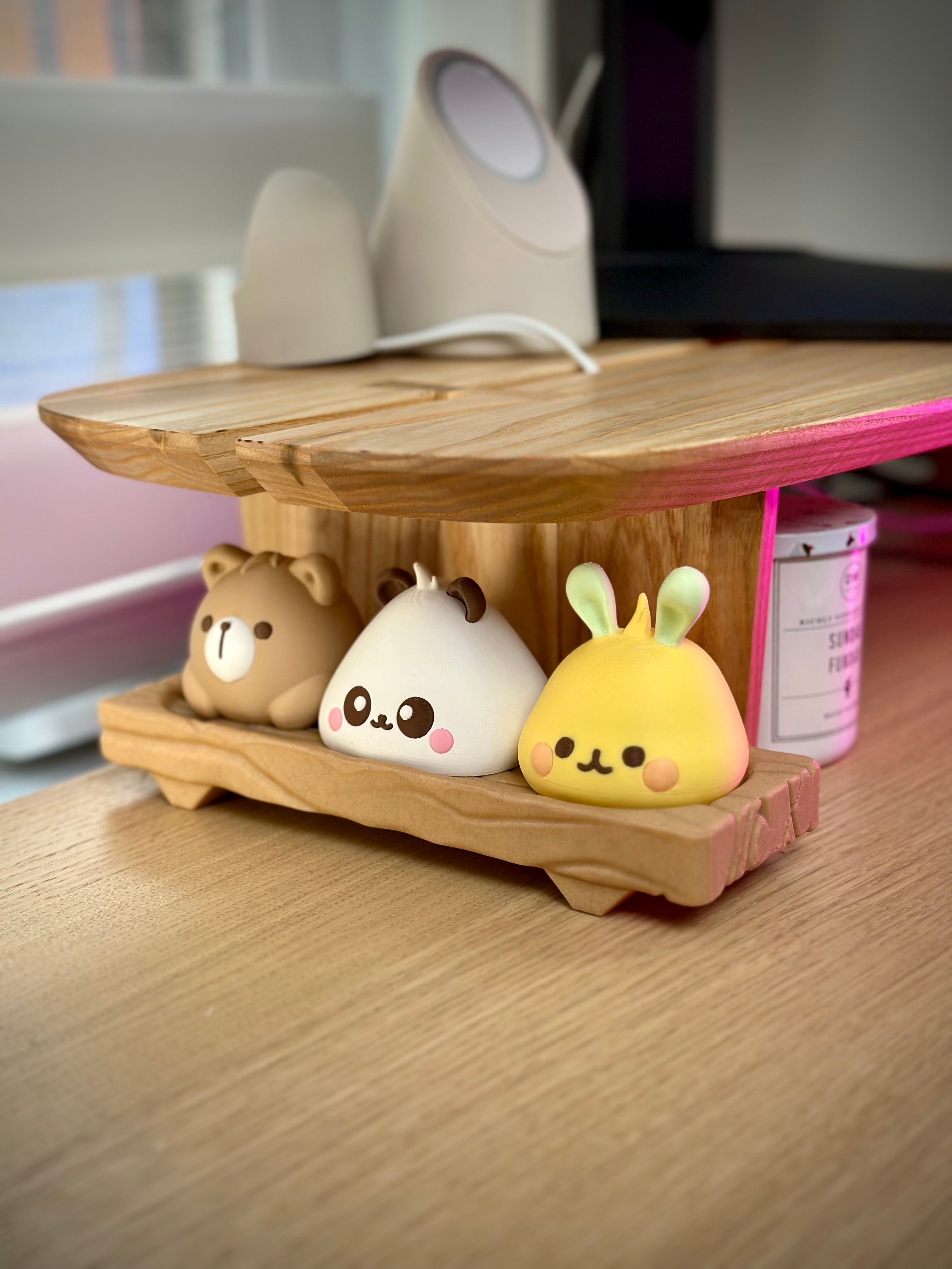 Figurines Kawaii Animal Bao sur Bloc de Bois