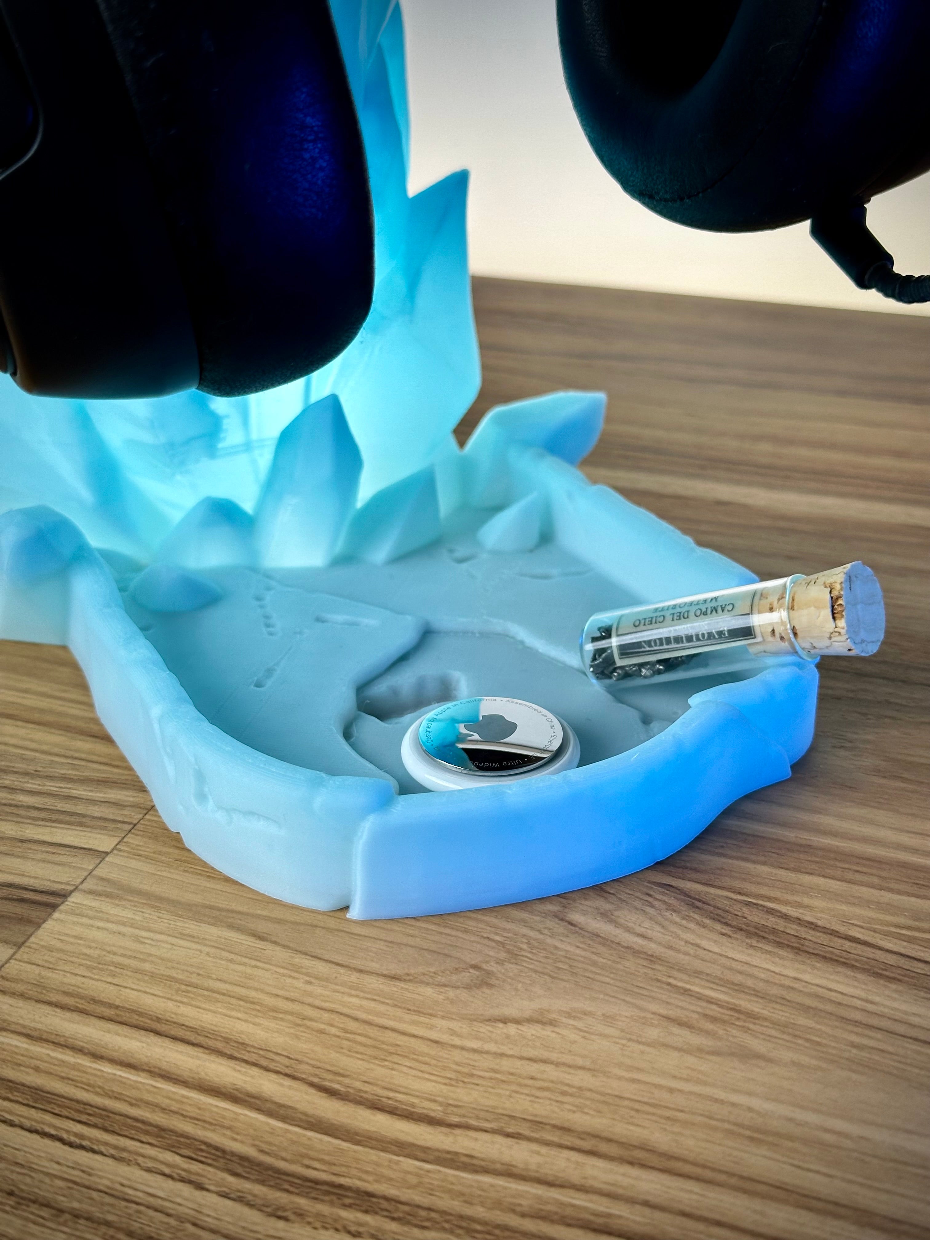 Support de Casque en Cristal avec Plateau de Rangement