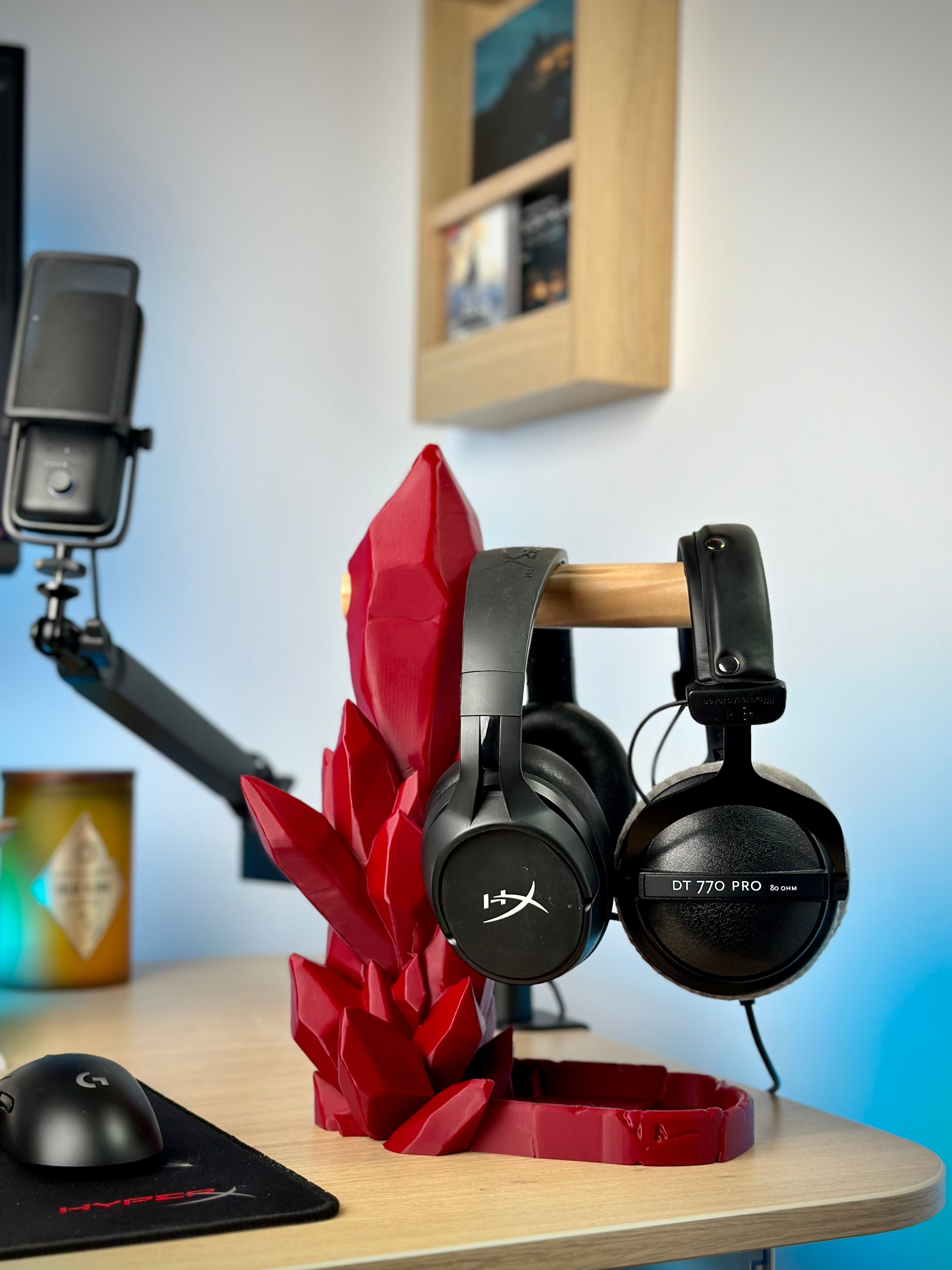 Support de Casque en Cristal avec Plateau de Rangement