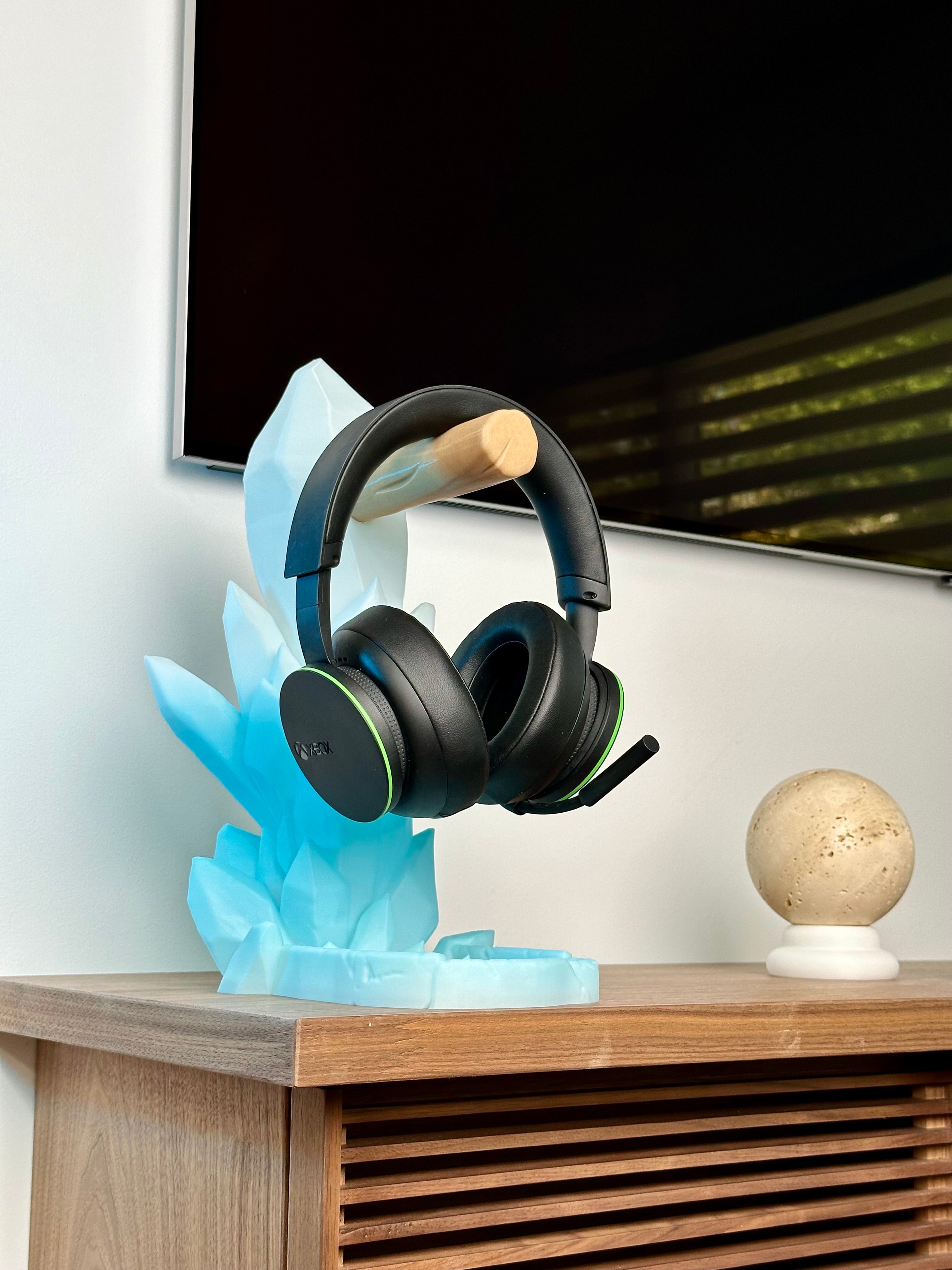 Support de Casque en Cristal avec Plateau de Rangement