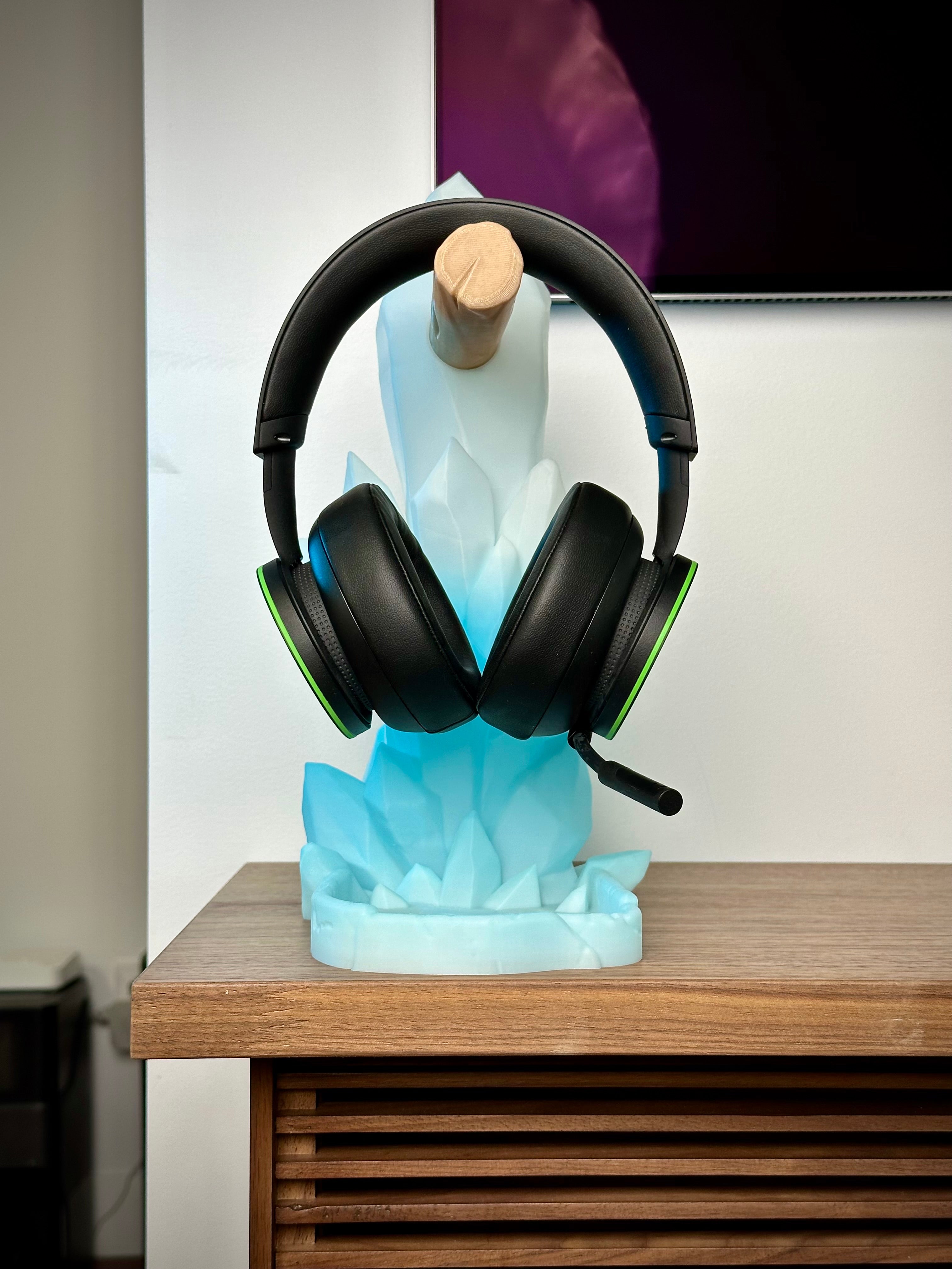 Support de Casque en Cristal avec Plateau de Rangement