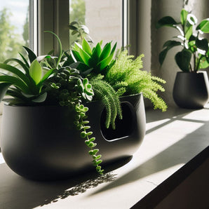 Pot de fleurs ovale auto-arrosant avec réservoir d'eau caché