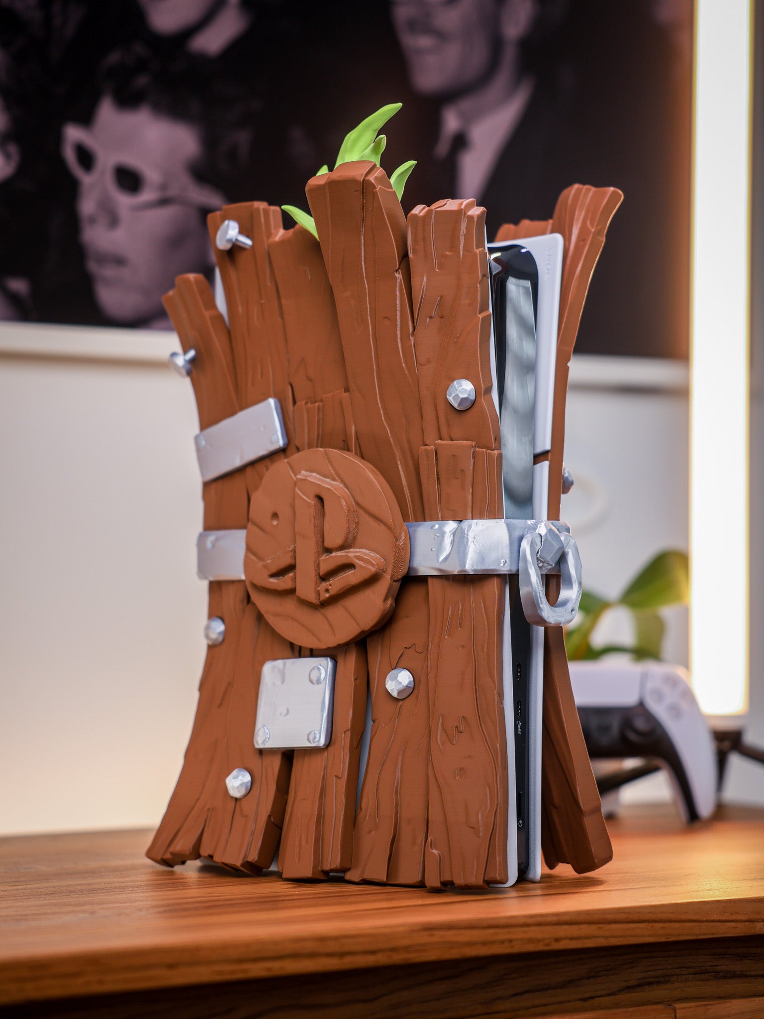 Étui élégant en bois pour PS5 Slim Digital