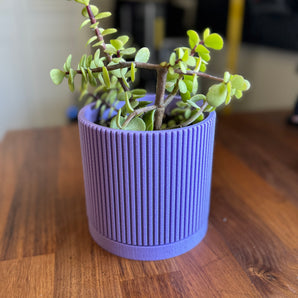 Pot de plante Mid Century Modern avec bac de drainage - Rainures linéaires