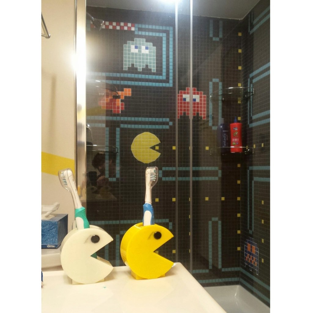 Porte-brosse à dents ou crayon Pacman en 2 couleurs