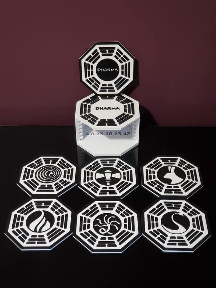 Dharma Initiative (Lost) Coaster Ensemble de 7 sous-verres et support