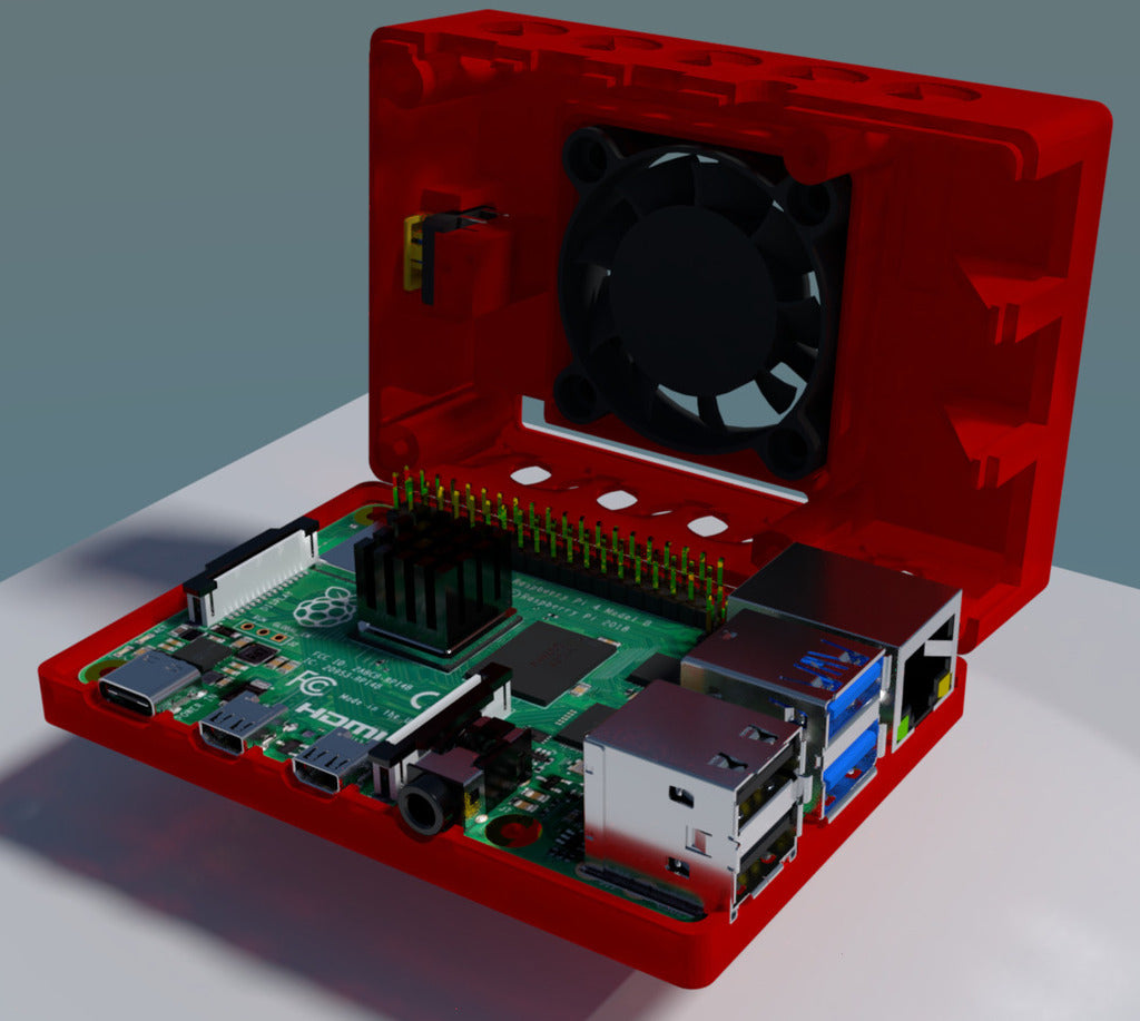 Boîtier Raspberry Pi 4 avec bouton et ventilateur